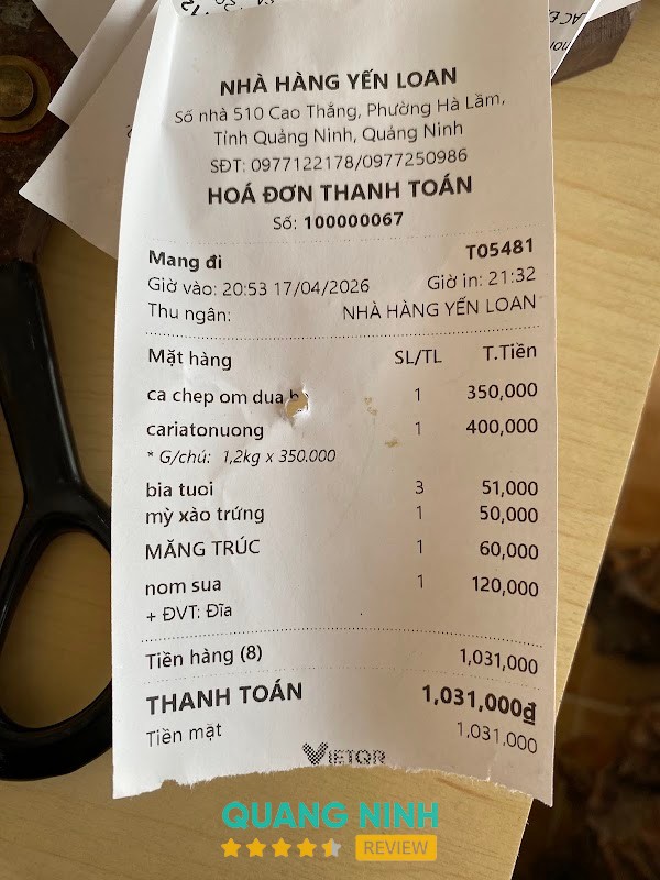 Món ăn tại Nhà hàng Yến Loan
